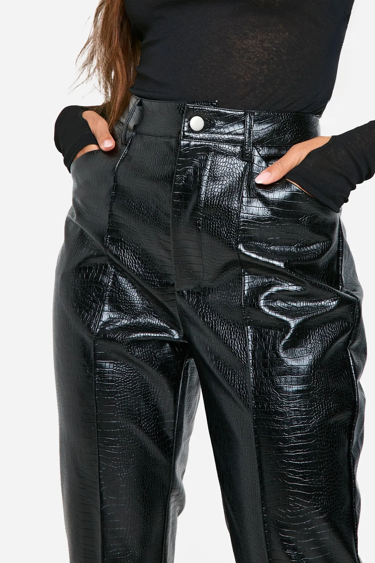 boohoo Pantalon Slim Fit Croc synthétique<Femme Pantalons|Tailleurs