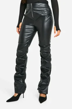 Pantalon slim fit en synthétique froncé avec zip frontal