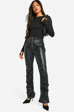 Pantalon slim fit en synthétique froncé avec zip frontal