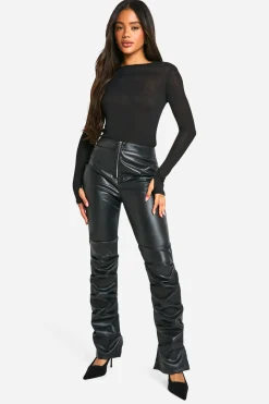 Pantalon slim fit en synthétique froncé avec zip frontal