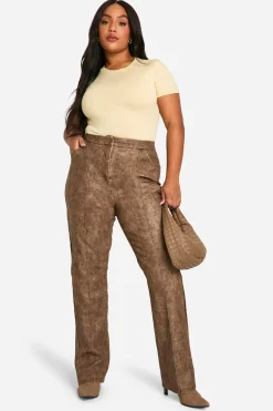 boohoo Pantalon slim fit en synthétique lavé à détails de couture pour grandes tailles<Femme Pantalons|Tailleurs