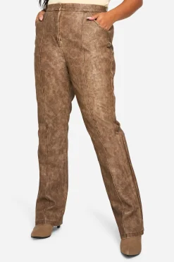 boohoo Pantalon slim fit en synthétique lavé à détails de couture pour grandes tailles<Femme Pantalons|Tailleurs
