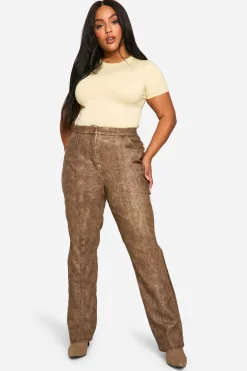 boohoo Pantalon slim fit en synthétique lavé à détails de couture pour grandes tailles<Femme Pantalons|Tailleurs