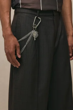 Pantalon Smart Baggy à Carreaux avec Plis Piqués et Chaîne
