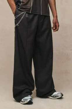 Pantalon Smart Baggy à Carreaux avec Plis Piqués et Chaîne