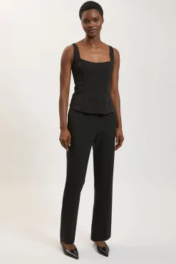 Pantalon Smoking Petite Coupe Slim Jambe Fuselée Mélange Stretch Compact & Satin