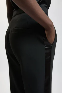 KarenMillen Pantalon Smoking Évasé En Mélange Stretch Compact Et Satin<Femme Pantalons|Satin Et Dentelle