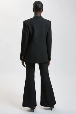 KarenMillen Pantalon Smoking Évasé En Mélange Stretch Compact Et Satin<Femme Pantalons|Satin Et Dentelle