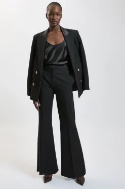 KarenMillen Pantalon Smoking Évasé En Mélange Stretch Compact Et Satin<Femme Pantalons|Satin Et Dentelle