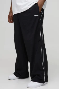 boohooMAN Pantalons parachute brodés à rayures grande taille<Homme Tout Afficher|Pantalons Grande Taille