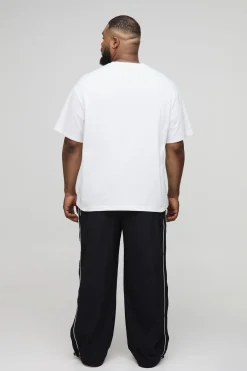 boohooMAN Pantalons parachute brodés à rayures grande taille<Homme Tout Afficher|Pantalons Grande Taille