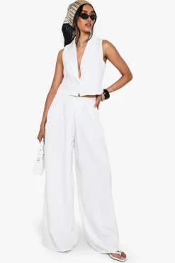 Pantalon sur mesure effet lin à plis avant et jambe large