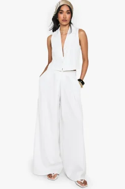 Pantalon sur mesure effet lin à plis avant et jambe large