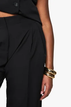 Pantalon sur mesure plissé en tissu tissé à jambes larges
