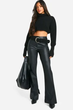 Pantalon synthétique à coupe droite et ourlet fendu