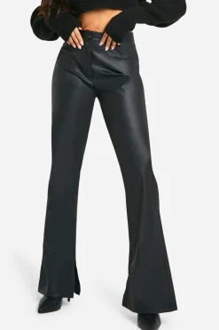 Pantalon synthétique à coupe droite et ourlet fendu