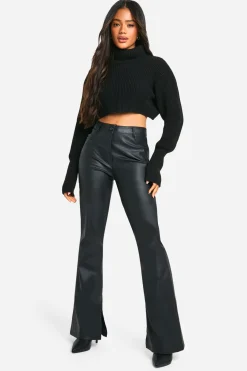 Pantalon synthétique à coupe droite et ourlet fendu