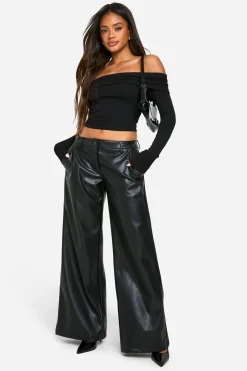boohoo Pantalon synthétique taille basse à jambes larges<Femme Pantalons