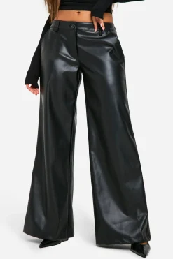 boohoo Pantalon synthétique taille basse à jambes larges<Femme Pantalons
