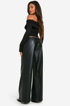 boohoo Pantalon synthétique taille basse à jambes larges<Femme Pantalons