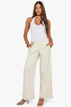 Pantalon taille basse ceinturé à jambe droite