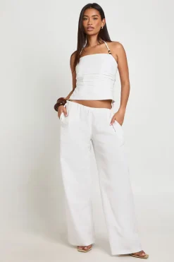 Pantalon Taille Basse Effet Lin Avec Liens Sur Les Côtés