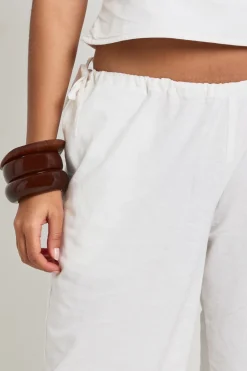 Pantalon Taille Basse Effet Lin Avec Liens Sur Les Côtés