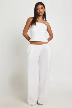 Pantalon Taille Basse Effet Lin Avec Liens Sur Les Côtés