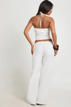 Pantalon Taille Basse Effet Lin Avec Liens Sur Les Côtés