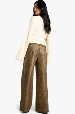 Pantalon à taille basse en synthétique lavé à jambes larges