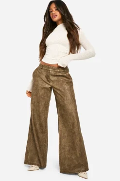 Pantalon à taille basse en synthétique lavé à jambes larges