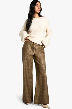 Pantalon à taille basse en synthétique lavé à jambes larges