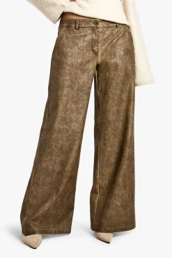 Pantalon à taille basse en synthétique lavé à jambes larges