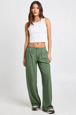 Pantalon taille basse froissé à jambes larges