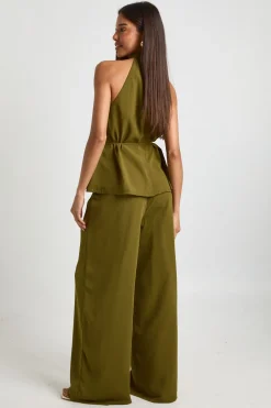 Pantalon Taille Basse Jambes Larges en Mousseline