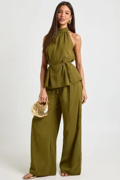 Pantalon Taille Basse Jambes Larges en Mousseline