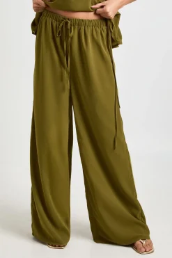 Pantalon Taille Basse Jambes Larges en Mousseline