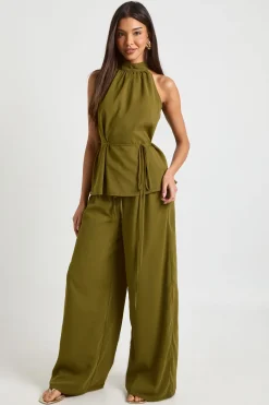 Pantalon Taille Basse Jambes Larges en Mousseline