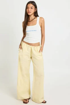 Pantalon Taille Basse À Liens Latéraux Effet Lin