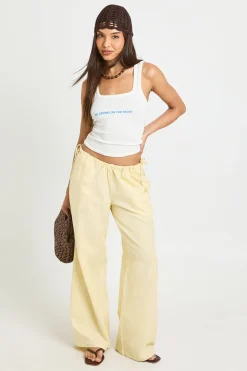 Pantalon Taille Basse À Liens Latéraux Effet Lin