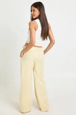 Pantalon Taille Basse À Liens Latéraux Effet Lin