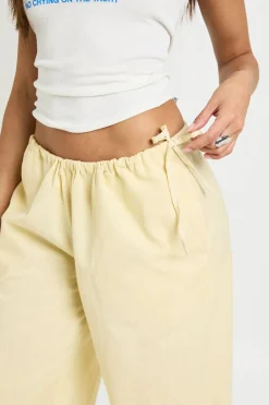 Pantalon Taille Basse À Liens Latéraux Effet Lin