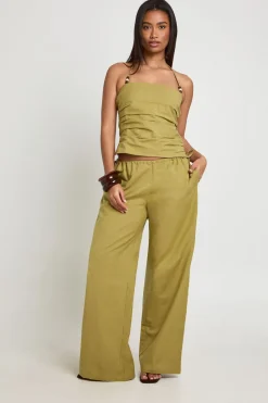 Pantalon Taille Basse À Nouer Sur Les Côtés Effet Lin