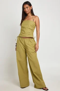 Pantalon Taille Basse À Nouer Sur Les Côtés Effet Lin