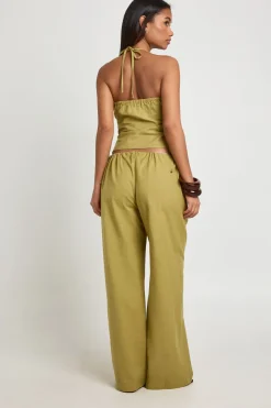 Pantalon Taille Basse À Nouer Sur Les Côtés Effet Lin