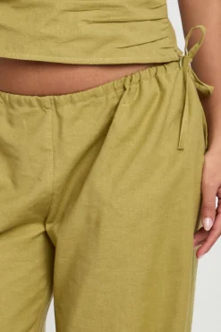 Pantalon Taille Basse À Nouer Sur Les Côtés Effet Lin