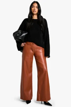Pantalon taille basse synthétique à jambes larges