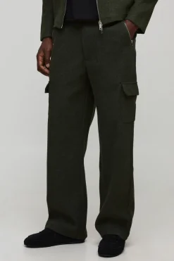 Pantalon à Taille Fixe Coupe Décontractée Aspect Laine