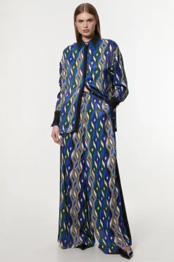 Pantalon taille haute en satin de viscose imprimé Amelia Graham