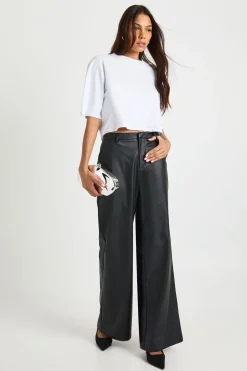 Pantalon Taille Haute En Synthétiquecuir À Jambes Larges